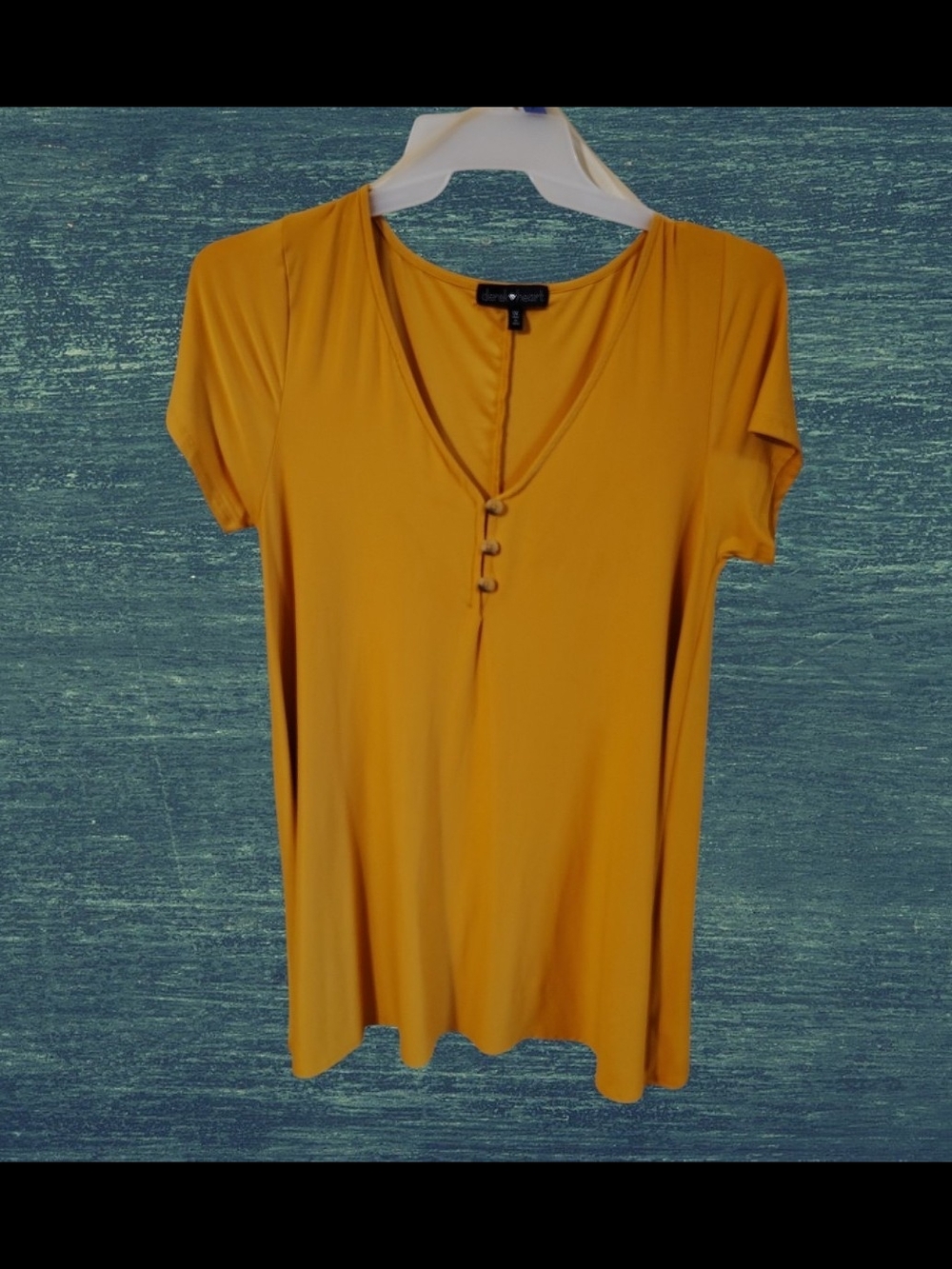 Derek Heart V-Neck Short Sleeve Sundress with Button Detail - Mustard -1XL